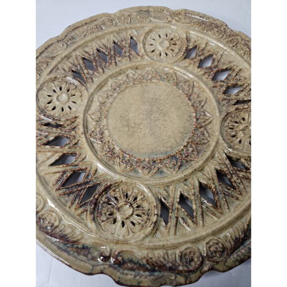 Art Pottery Glazed Vintage Ornate Plate 11.5 3729 Brown Tan - Picture 4 of 11